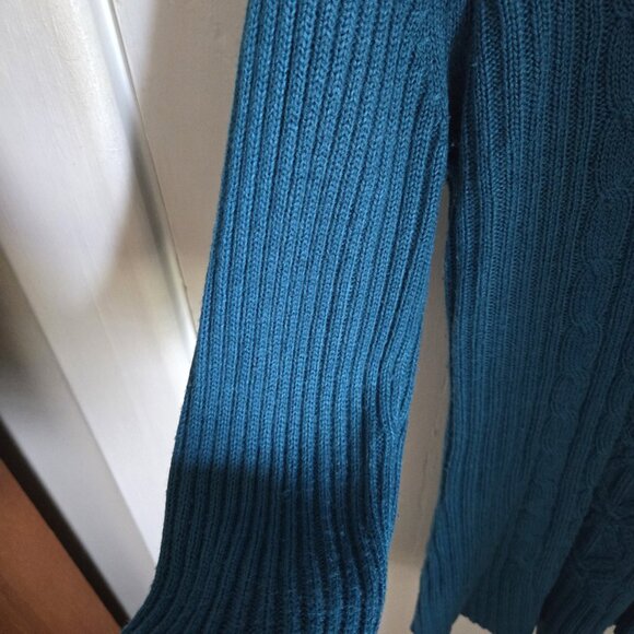 XL Suzy Shier Teal Blue Acrylic V-Neck Sweater (18" PTP) - Picture 4 of 6